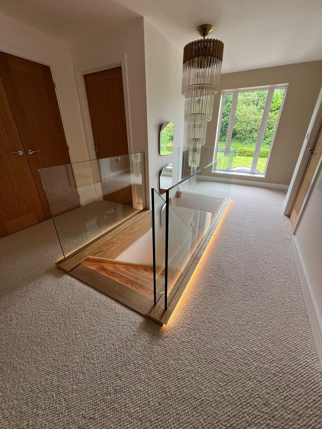 oak glass led staircase project photograph 2.
