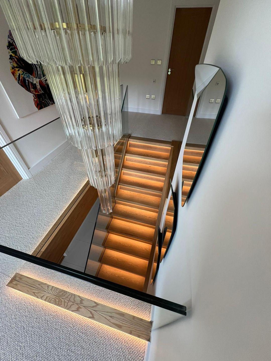 oak glass led staircase project photograph 6.