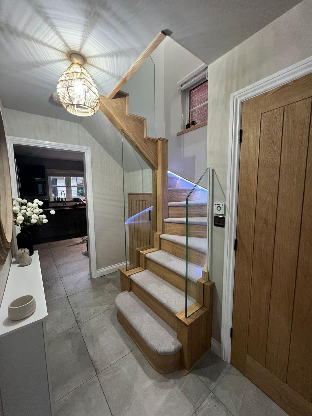 oak frameless glass staircase project photograph 1.