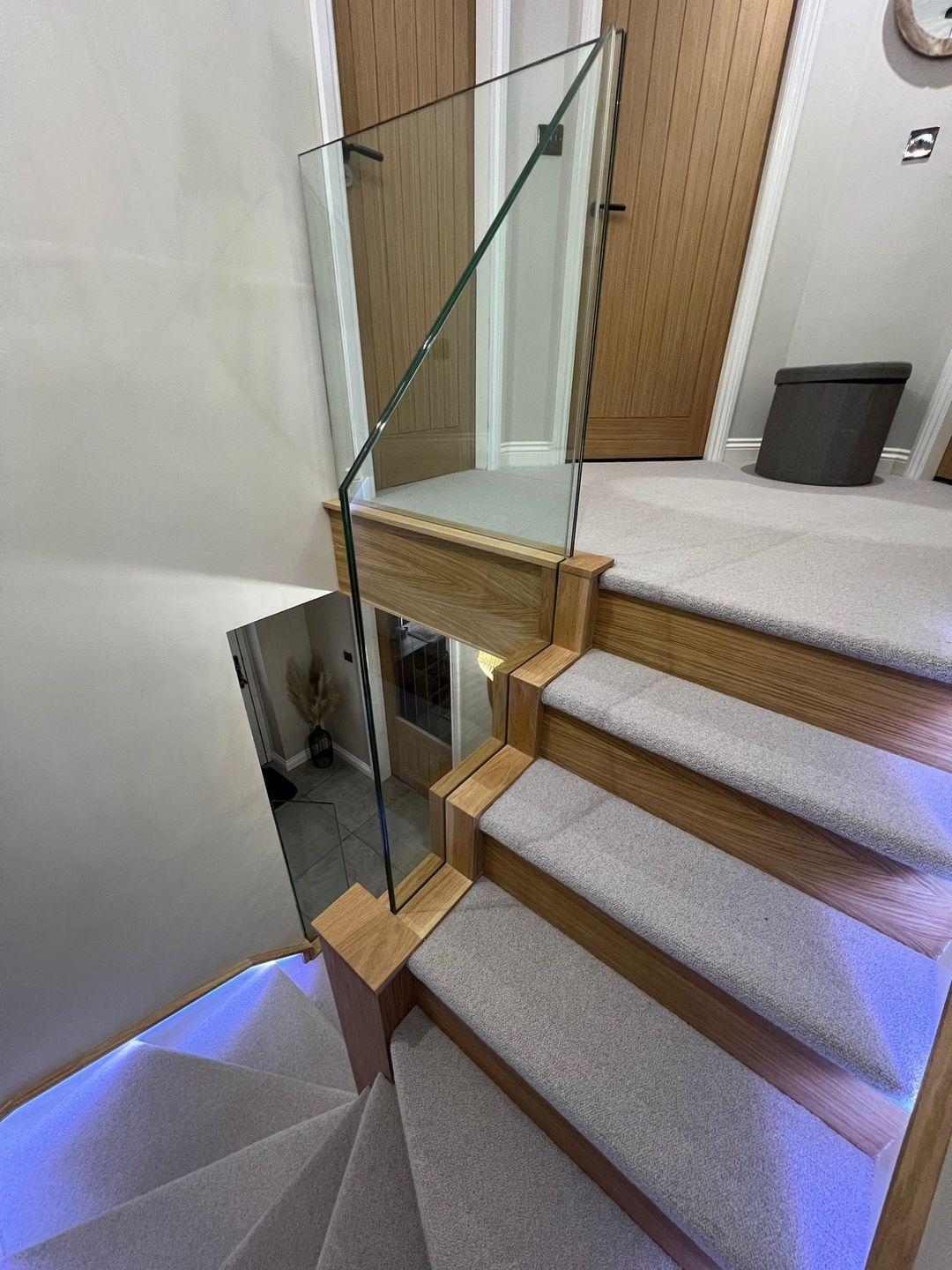 oak frameless glass staircase project photograph 5.