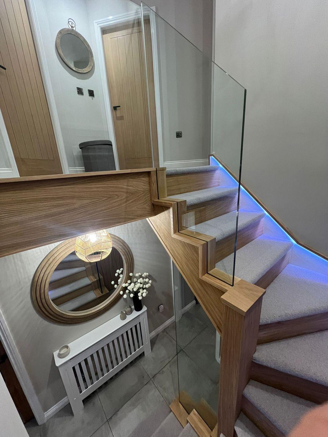 oak frameless glass staircase project photograph 6.