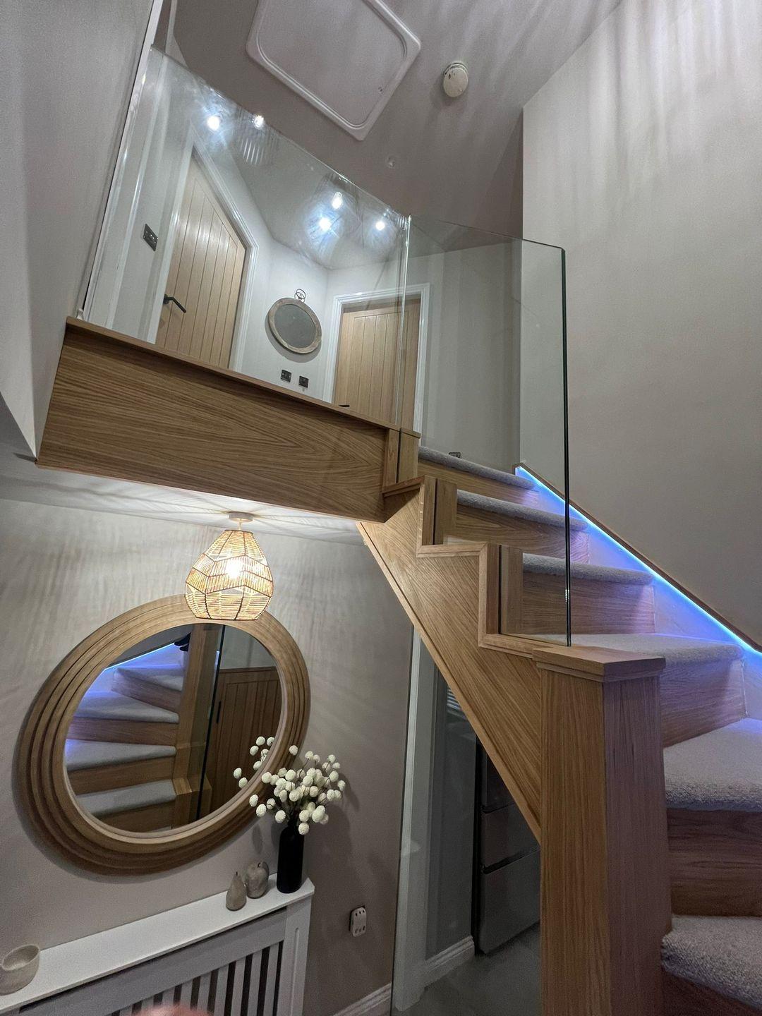 oak frameless glass staircase project photograph 7.