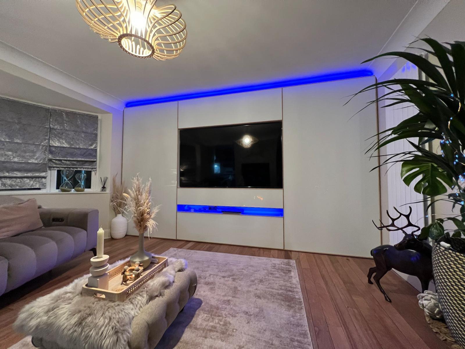 white glass media wall project photograph 1.