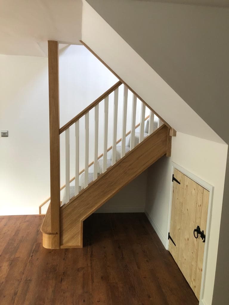 Bespoke staircase with oak, glass or painted balustrade.